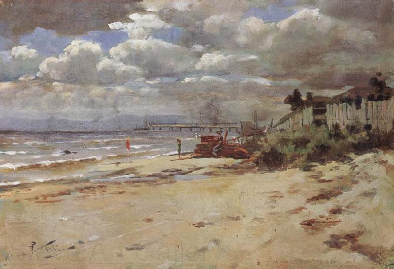 Girolamo Nerli Coast scene with pier France oil painting art